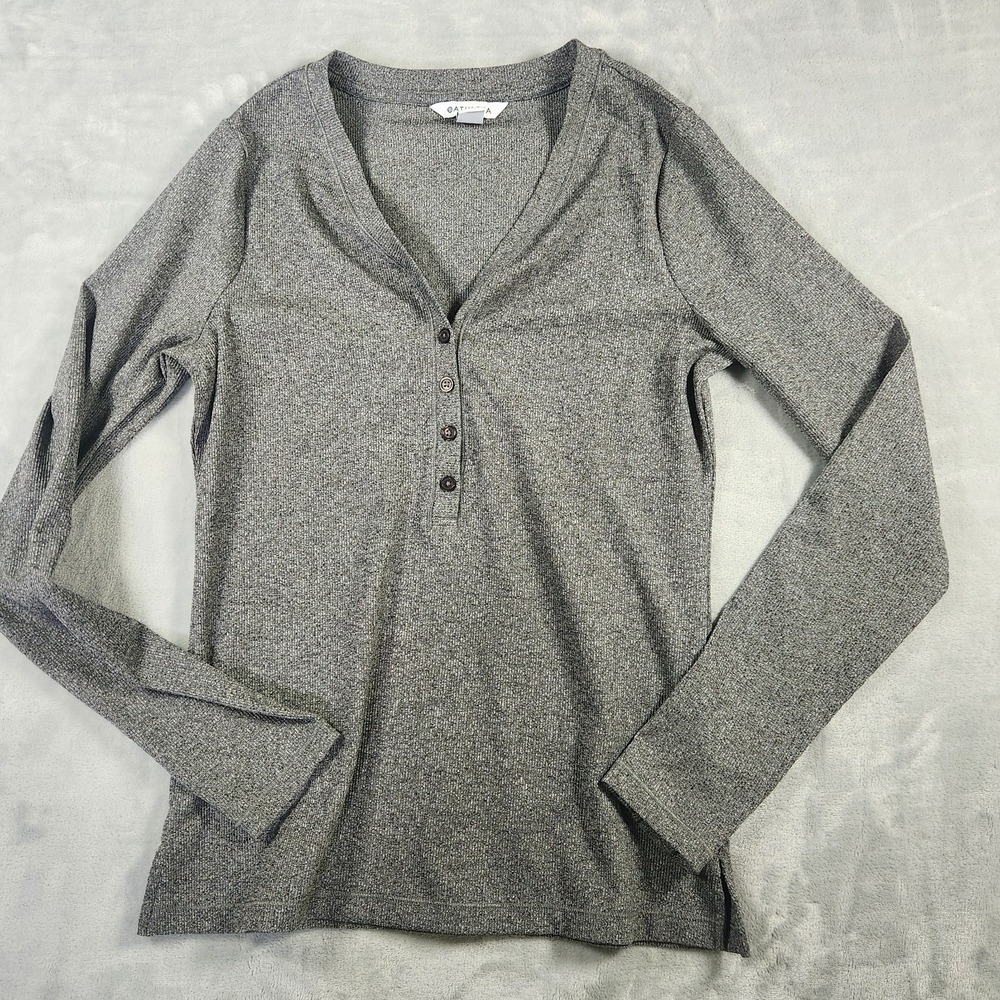 Athleta Women Sz M‎ Dark Gray Uptempo Ribbed Henley Top Shirt Heather Thumbholes